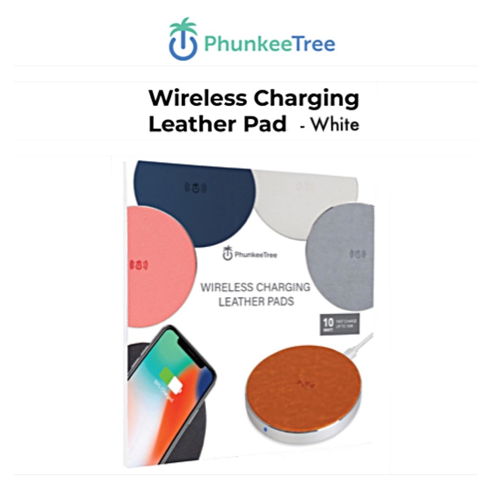 NORDSTROM PHUNKEETREE Wireless White Leather Charging Pad Cable QI Technology - Picture 4 of 12